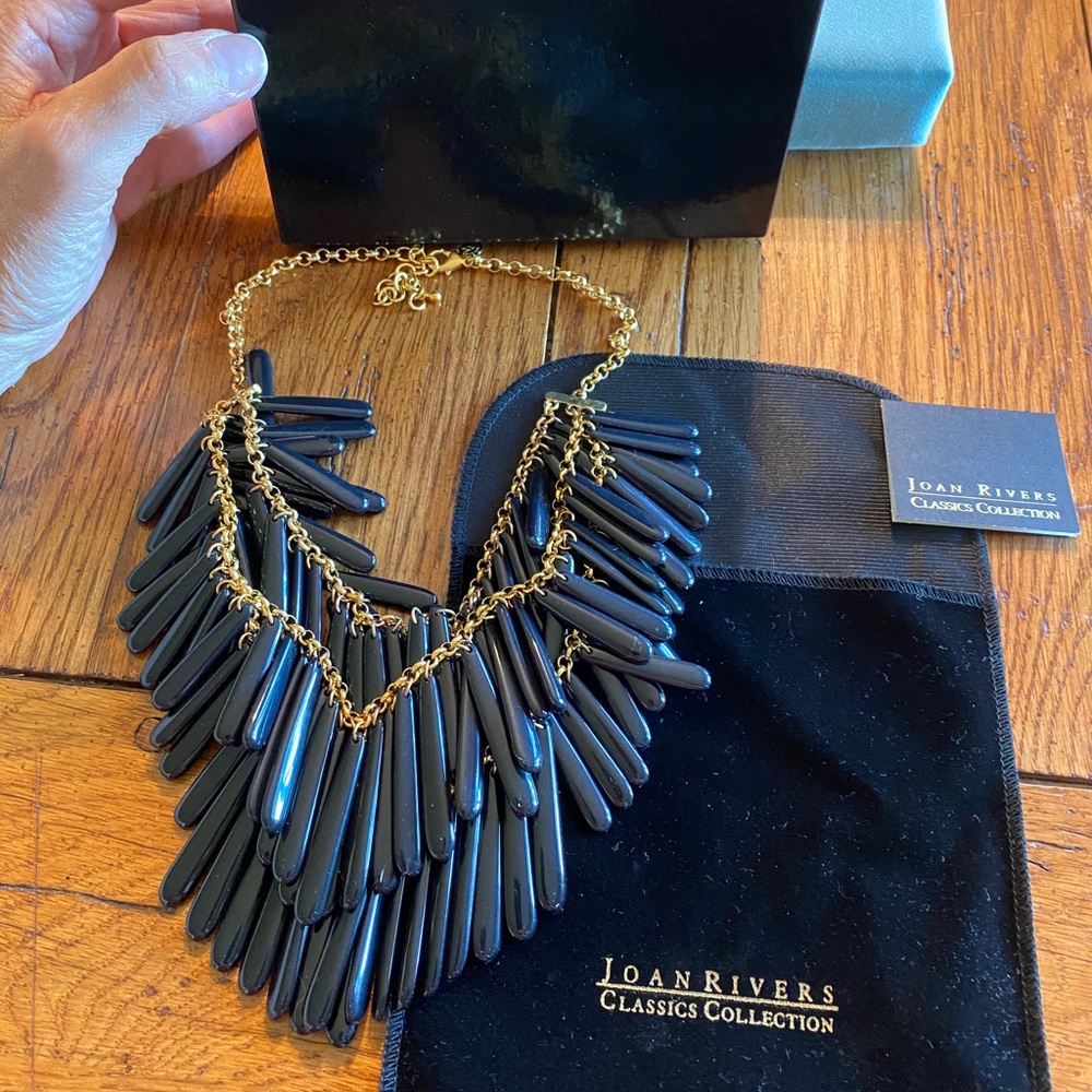 Joan Rivers 20th anniversary Triple Strand Black Onyx Lucite Necklace NIB - Picture 2 of 11